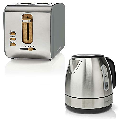 TronicXL Design Frühstücksset Toaster 2 Schlitze grau + 1l Wasserkocher Edelstahl silber Küchenset Set Frühstück 2…