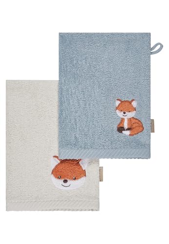 Sterntaler Waschlappen 2er Pack Fuchs Filou – Baby Waschlappen aus saugfähiger Baumwolle, weich & hautfreundlich – Kinder Waschlappen mit schönen Webkanten und süßer Stickerei, graublau
