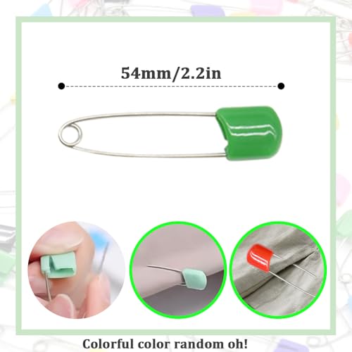 Yosawo 50 Stück Baby Sicherheitsnadeln 2,2 Zoll Edelstahl Windelstifte Windel Stifte mit Verriegeln Verschluss für Kleidung Windeln(D/BZER/Color)