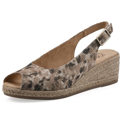 WHITE MOUNTAIN Women's Maize Sling-Back Mini-Heel Espadrille Sandal, Natural/Met/Leopard/Fabric, 11 M