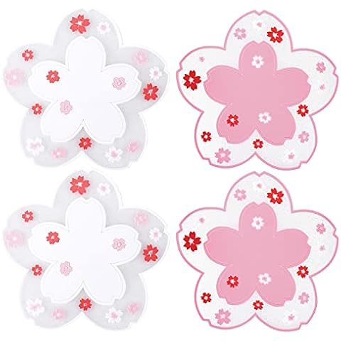 ASTER 4 Stück Sakura Untersetzer, 11,5 cm PVC Rutschfestes Hitzebeständiges Untersetzer Cover