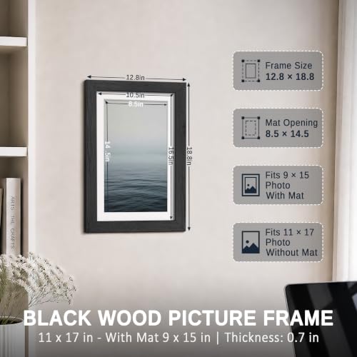 Image of VCK 11x17 Picture Frame 5 Pack, Black Exclusive Wood, Real Glass, for Print