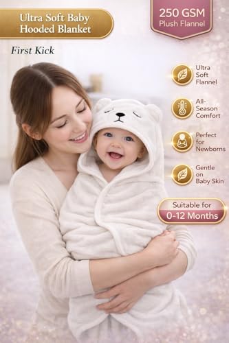Image of BRANDONN Baby Blankets New Born Pack of Hooded Wrapper Blanket Or Baby Bath Towel (Cream Dog, 0-12 Months, 75 cm x 75 cm)