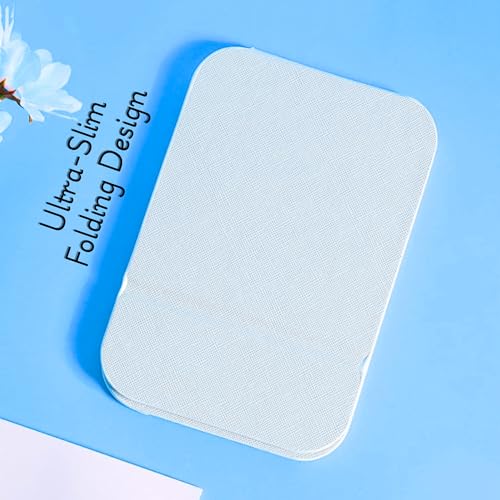 Image of Foldable Makeup Mirror with Stand Portable Travel Vanity Table Top Mirror for Women & Men | Rectangle 16x11cm PU Leather, White, Adjustable & Compact (White)