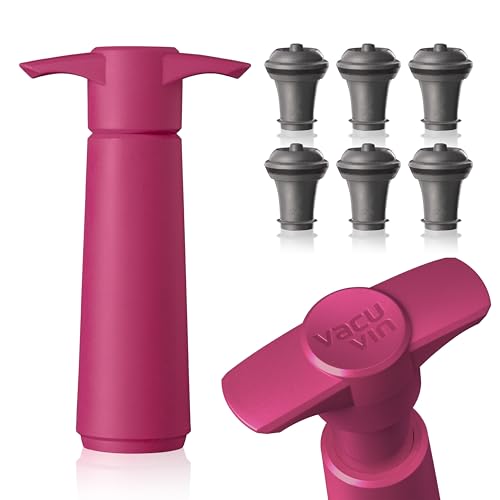 Image of Vacu Vin Original Wine Saver with 6 Vacuum Bottle Stoppers - Wine Preserver Pump for Red or White Wine - Manual Air Remover System - Airtight Seal - Keep Wine Fresh Longer - Pink