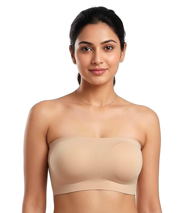 fashiol Women’s Strapless Tube Bra, Seamless Padded Bandeau Bra with Back Hook Closure, Anti-Slip Stretchable Innerwear for Off Shoulder Dresses-picture-47