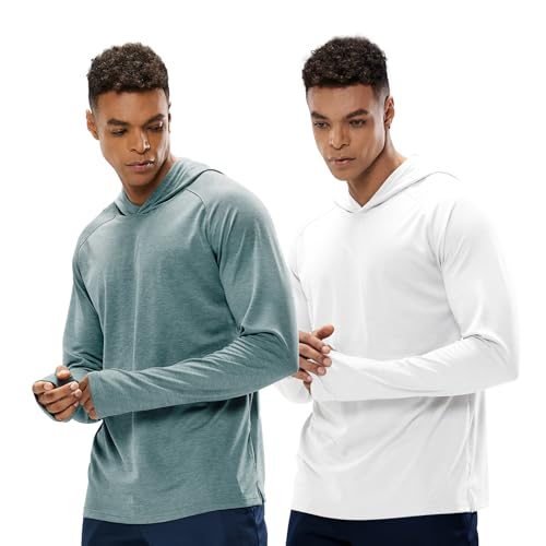 MIER Men's UPF 50+ Sun Protection Hoodie Long Sleeve SPF Fishing Hiking Running Thumbhole Shirts Hooded Quick Dry Lightweight