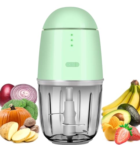 Food Processor - Rechargeable Mini Food Processor & Portable Small Food Chopper for Vegetables Fruit Onion Garlic, Kitchen 1.3Cup 10 0z,150 Watts, Glass Container Dishwasher Safe (Green)