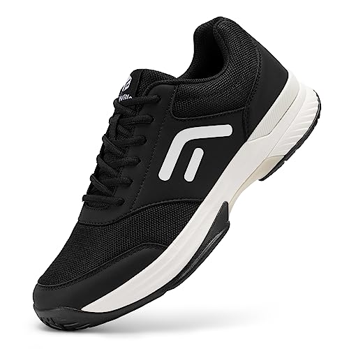 squash shoes - FitVille Wide Men Pickleball Shoes Tennis Racquetball Squash Shoes for Men All Court with Arch Support-Tennis V3(Black, 9.5 Wide)