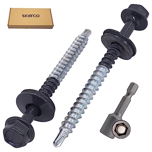 SKIR'CO (50 pcs) Painted Roofing Screws 4.8 x 60 mm, Hex Head, Self-Drilling Screws with EPDM Washers (Anthracite Grey, RAL 7016) - Image 2