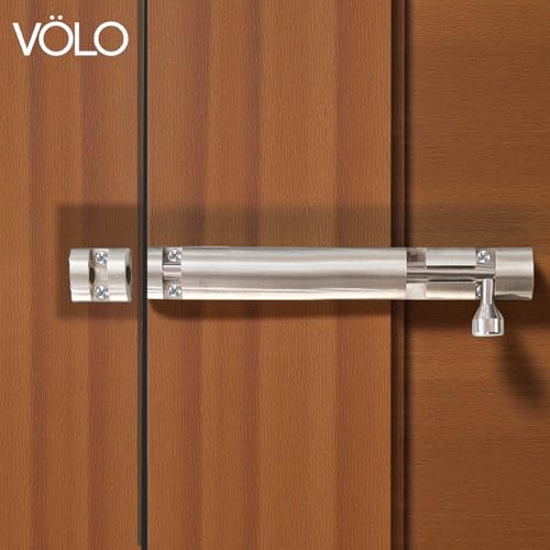 Image of VOLO Aluminium Tower Bolt with Stainless Steel Rod - Heavy Duty Door & Window Latch for Home and Office | Main Door Tower Bolt | Kundi /Chitakini | Pack of 2 Pieces (Silver, 8 Inch)