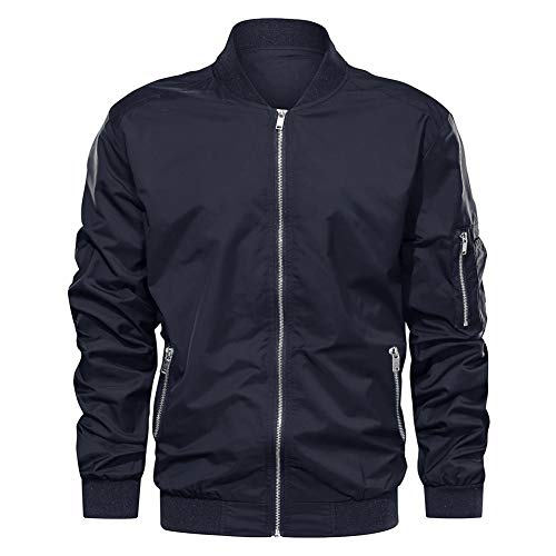 EKLENTSON Männer Fliegerjacke Übergangsjacke Outdoorjacke Bomer Jacke Casual mit Full Zip und Armeltaschen Dunkel Blau, 2XL