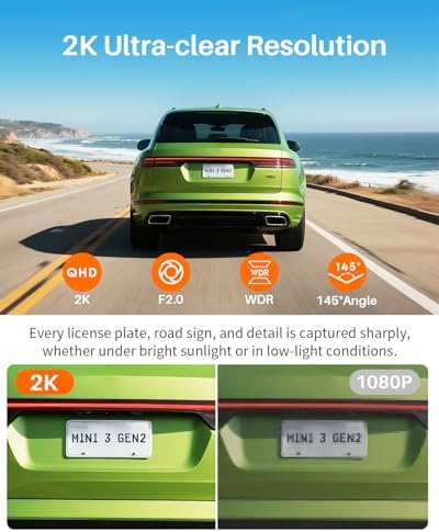 Bild 3 - Winzige Dashcam, KAWA 2K 1296P QHD Mini Dashcam Auto - Sprachsteuerung, inkl 32GB SD Karte, WDR/3D DNR mit Super Nachtsicht, Notfallaufnahme, Kompakte Auto Kamera mit G Sensor Parkmodus