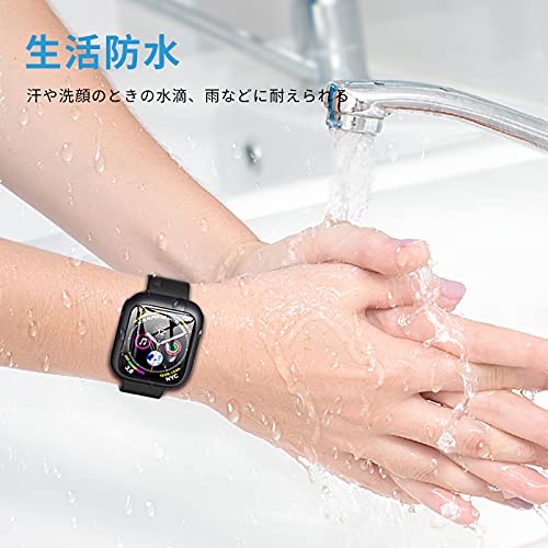 DIKESHGU for Apple Watch防水ケース Series6/SE3/SE2/SE/5/4 44mm/40mm アップルウォッチ保護カバー ガラスフィルム 一体型 PC素材 タッチ感良好 全面保護 装着簡単 耐衝撃 高透過率 指紋防止 傷防止(ブラック,44mm)