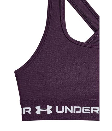 Image of Under Armour, Girls, Crossback Mid-Impact Sports Bra (Big Kids), Purple Echo /White, Large, Big Kid