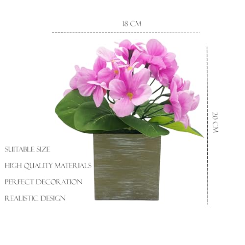 Image of KARP Artificial Potted Plants, 20Cm Height Mini Pink Hydrangea Flower Plant with Pots Home Decor, Indoor Artificial Ornamental Plant for Living Room, Office Desk & Bathroom, Decorative