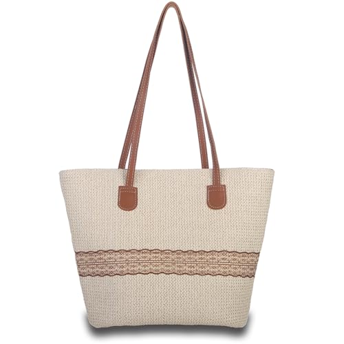 Bolso Tote de Paja Marrón Octwine miniatura 1