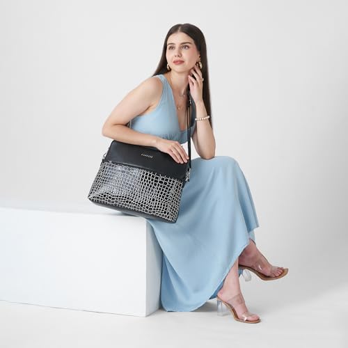 Image of Caprese Lily Large Laptop Bag for Women with Adjustable & Detachable Strap | Croc-Embossed Faux Leather | Fits Up to 15.6-Inch Laptop | Handheld & Shoulder Bag | Multi-Compartments for Office & Travel