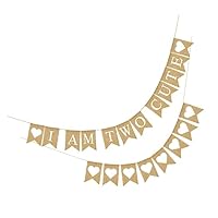 Abaodam 2pcs Birthday Party Flag Bunting Decor for Age Two Boys Girls Party Bunting Birthday Banner Ornaments for Decorations