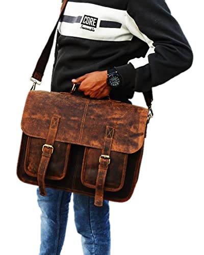 Satchel And Fable Bolsa masculina carteiro vintage de couro legítimo de 40,6 cm, bolsa de ombro gran