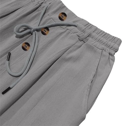 Mens Casual Linen Loose Fit Pants Elastic Drawstring Waist Straight Leg Breathable Linen Dress Pants3