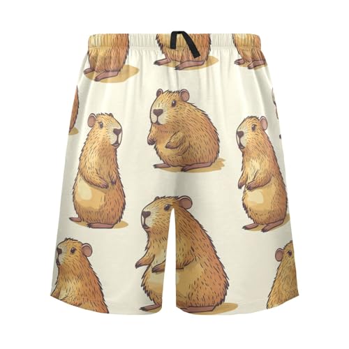 Men's Short Pajama Bottoms Capybara Animals White Home Casual Sleep Pants