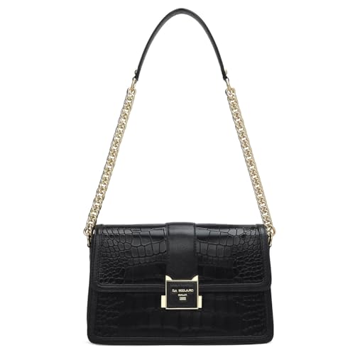 Image of Da Milano Leather Shoulder Handbag for Women - Black
