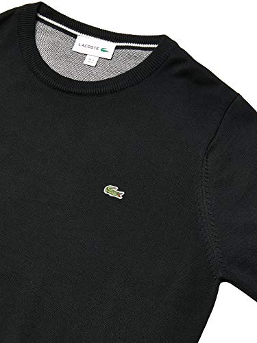 Suéter Masculino com Gola Redonda em Jérsei de Algodão com Detalhes em piquet Caviar, Preto/Branco/P