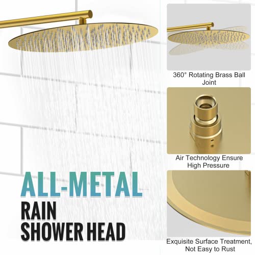 Image of SR SUN RISE Shower Faucet - 16 Inch Multifunctional High Pressure Shower Head System with Handheld Shower Head Fixtures - Valve Included - Brushed Gold