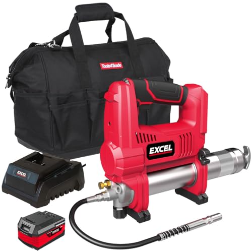 Excel 18V Cordless Grease Gun with 1 x 4.0Ah Battery Charger & Bag - Powerful and Efficient Lubrication Solution, Variable Speed Trigger, 18V Grease Gun, Hand held Grease gun 1 Excel 18V Cordless Grease Gun with 1 x 4.0Ah Battery Charger & Bag - Powerful and Efficient Lubrication Solution, Variable Speed Trigger, 18V Grease Gun, Hand held Grease gun