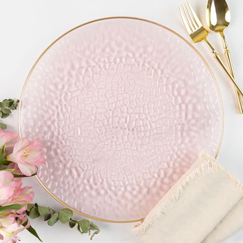 Platos de plástico rosa con borde dorado, pack de 4, 13 pulg. miniatura 2