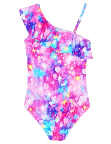 Snowheart Girls Swimsuit Adjustable Shoulder Strap UPF50+ One-Shoulder Ruffle Bathing Suit 3-12T2