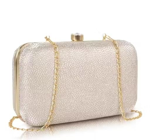 Fancy Silver Purse for Women Stylish Box Shape,Clutch Bag_02_Golden 1-picture-47