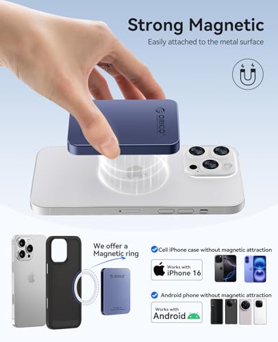Image of ORICO 1TB Magnetic External SSD, Aluminum Alloy, Up to 460MB /s, External Solid State Drive, Expand Storage for iPhone 17 Pro Max, Compatible w /MagSafe, USB-C Smartphones - K5MINI Blue