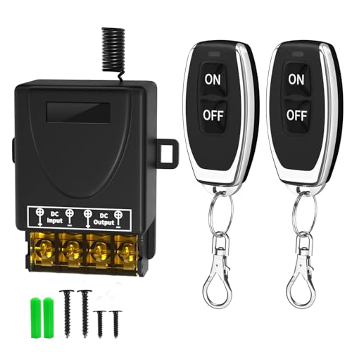 30A Heavy Duty Wireless Remote Control Switch Kit - DC 12V/24V/48V/72V Long Range 328ft RF Relay Waterproof On/Off Switch for Lights Fans Pumps Motors (Home & Industrial Use)