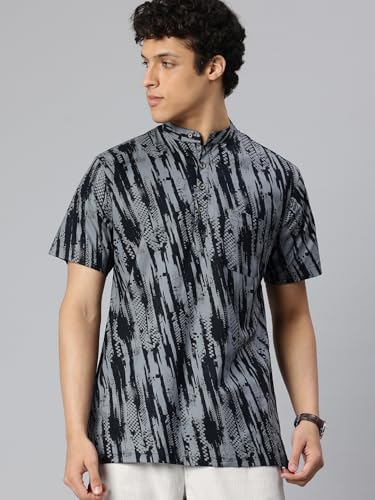 Image of Majestic Man Men Slim Fit Ethnic Motifs Cotton Printed Half Sleeve Short Kurta