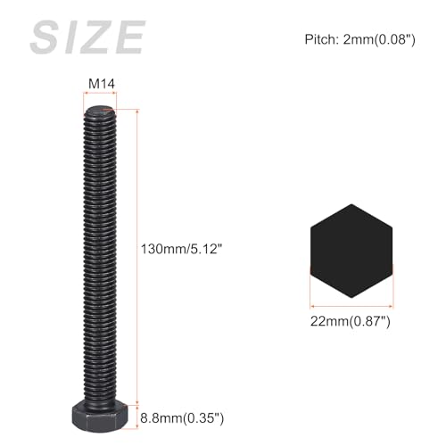 Image of METALLIXITY Hex Bolts (M14-2x130mm) 2Pcs, 8.8 Grade Carbon Steel Fully Threaded Black Oxide, Coarse Thread UNC Hex Head Screw Bolt - for Furniture Repair