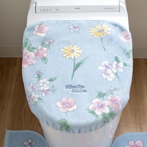 ブルーミングシーズン フタカバー ブルー 抗菌防臭 洗える 花柄 ドレニモ 洗浄暖房型 普通型 兼用 トイレ フタ