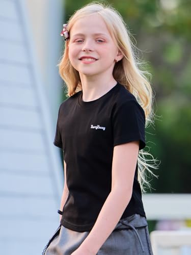 Image of Girls Short Sleeve T Shirts Cotton Tee for Girls Tops for Teen Kid Summer Crewneck Blouse