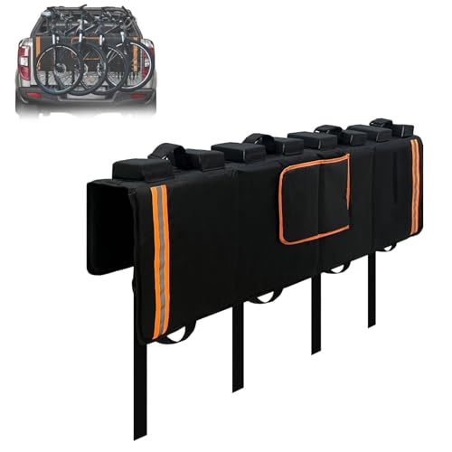 Truck Bike Tailgate Pad, for 4 Bicycles, 600D Oxford Protection Pad Pickup Bikes Car Rack Accessories Protective Waterproof for Holder Rear Mounted Mountain Bike with Reflective Strips Tool Pockets