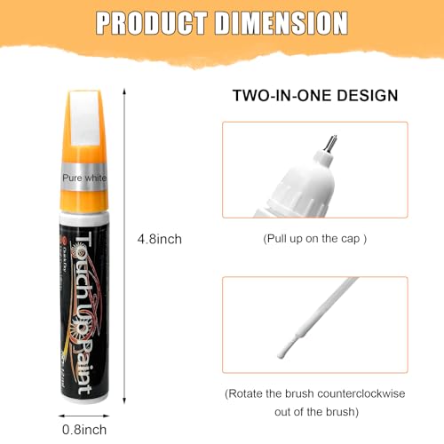 MTRPS Touch Up Paint Pen for Cars, 2 in 1 Quick Drying Touch Up Pen Lasting Auto Scratch Remover, 0.4 Fl Oz Color Accurate Paint Pens Quick & Easy Solution to Repair Scratches (White)