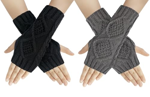 Chalier Fashion Fingerlose Handschuhe Armstulpen Damen,Winter Halb Fingerhandschuhe Winterhandschuhe, Wärmer Strick Kurzer Gestrickte Fingerlose Fäustlinge