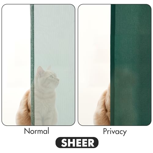 Image of MIULEE Hunter Green Semi Sheer Privacy Curtains Drapes 2 Panels 52W x 96L | Semi sheer privacy, non-see-through, light filtering, fits kitchen, bathroom, bedroom