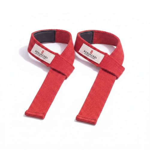 Image of REDJACKAL Single Loop Lifting Straps for Weightlifting - Heavy Duty Padded Cotton Deadlift Straps for Men & Women - Powerlifting, Bodybuilding & Gym Strength Training | 1 Pair Red