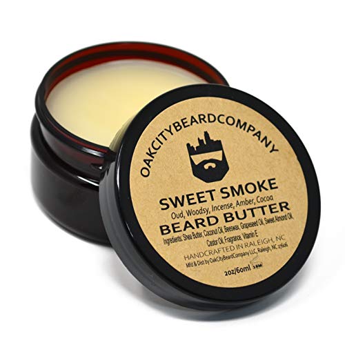 OakCityBeardCo. - Sweet Smoke - 2oz Beard Butter - Beard Conditioner - Oud - Woodsy - Amber - Frankincense - Manly Scent!