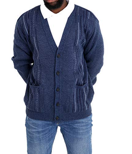 Louie JamesMens Classic Zip and Button Up Gentleman Cardigan Long Sleeve Pattern Knitwear