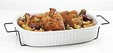 Oven to Table White Casserole Porcelain Baking Dish with Iron Rack, Nonstick Large Rectangular Meal Prep Cookware Dish, 1-Quart Baker Ovenproof Pan