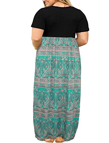 Image of Kancystore Women's Plus Size Maxi Dress with Pockets Summer Dresses XL-5X | Plus Size High Waisted Long Length Beach Dress, Empire Waist Round Neck Casual Dress, Solid Striped Floral Tie Dye Colors