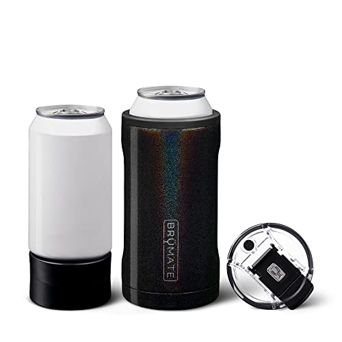 BrüMate Hopsulator Trio 3-in-1 Insulated Can Cooler for 12oz / 16oz Cans + 100% Leak Proof Tumbler with Lid | Insulated for Beer, Soda, and Energy Drinks (Glitter Charcoal)
