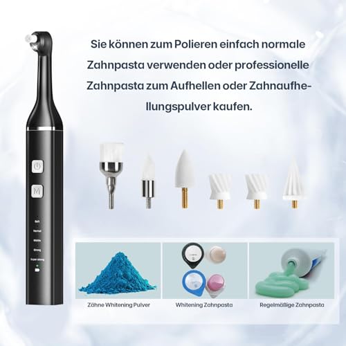 Zahnsteinentferner Elektrisch zahnpolierer Menschen Zahnreinigungsset Professionell, Zahnreinigung Set Ultraschall Zahnbürste mit 5 Modi und 3 Polierpasten für Zahnaufhellung & Zahnreinigung